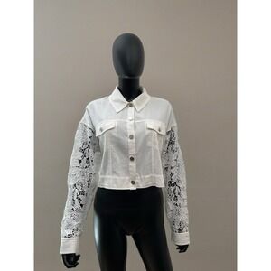 NWOT ee:some Women's Lace-Sleeve‎  white Jacket, Sz M 100% cotton